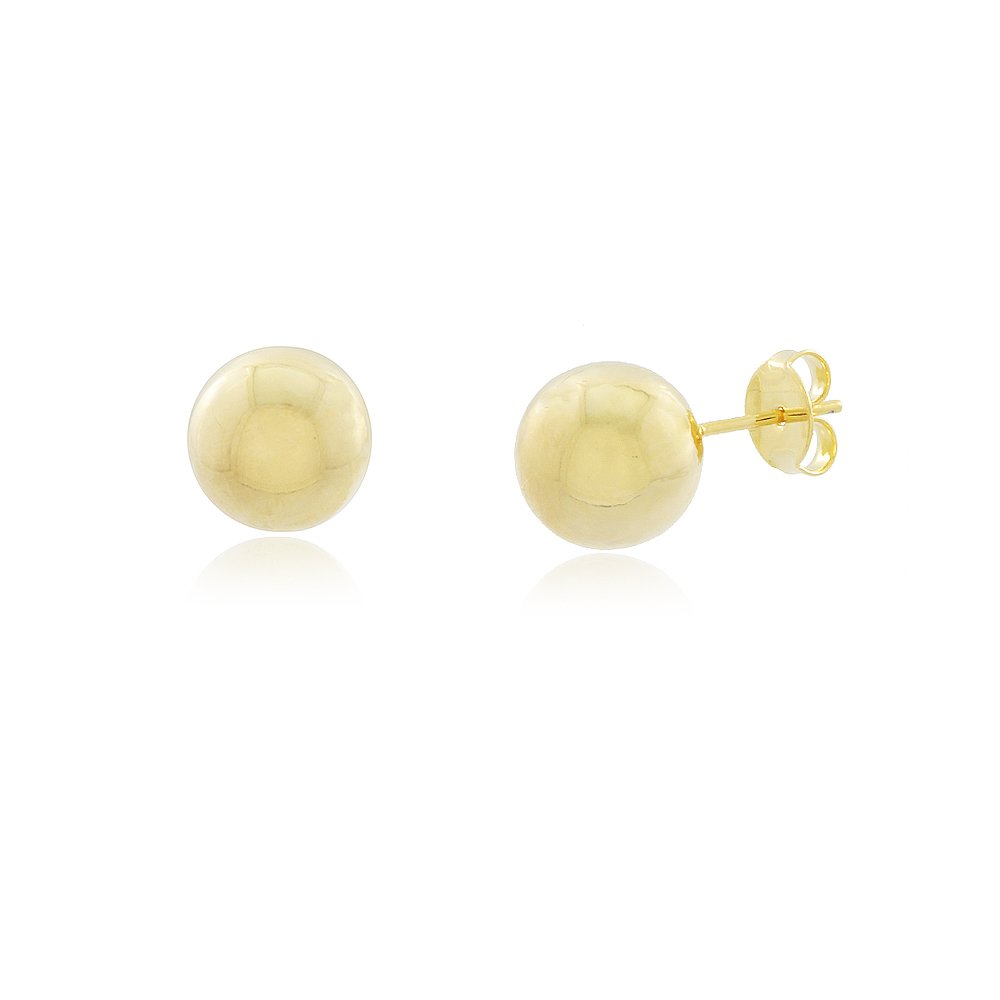 Brinco Bola Lisa 9 Mm Folheado A Ouro 18k – Clássico E Atemporal