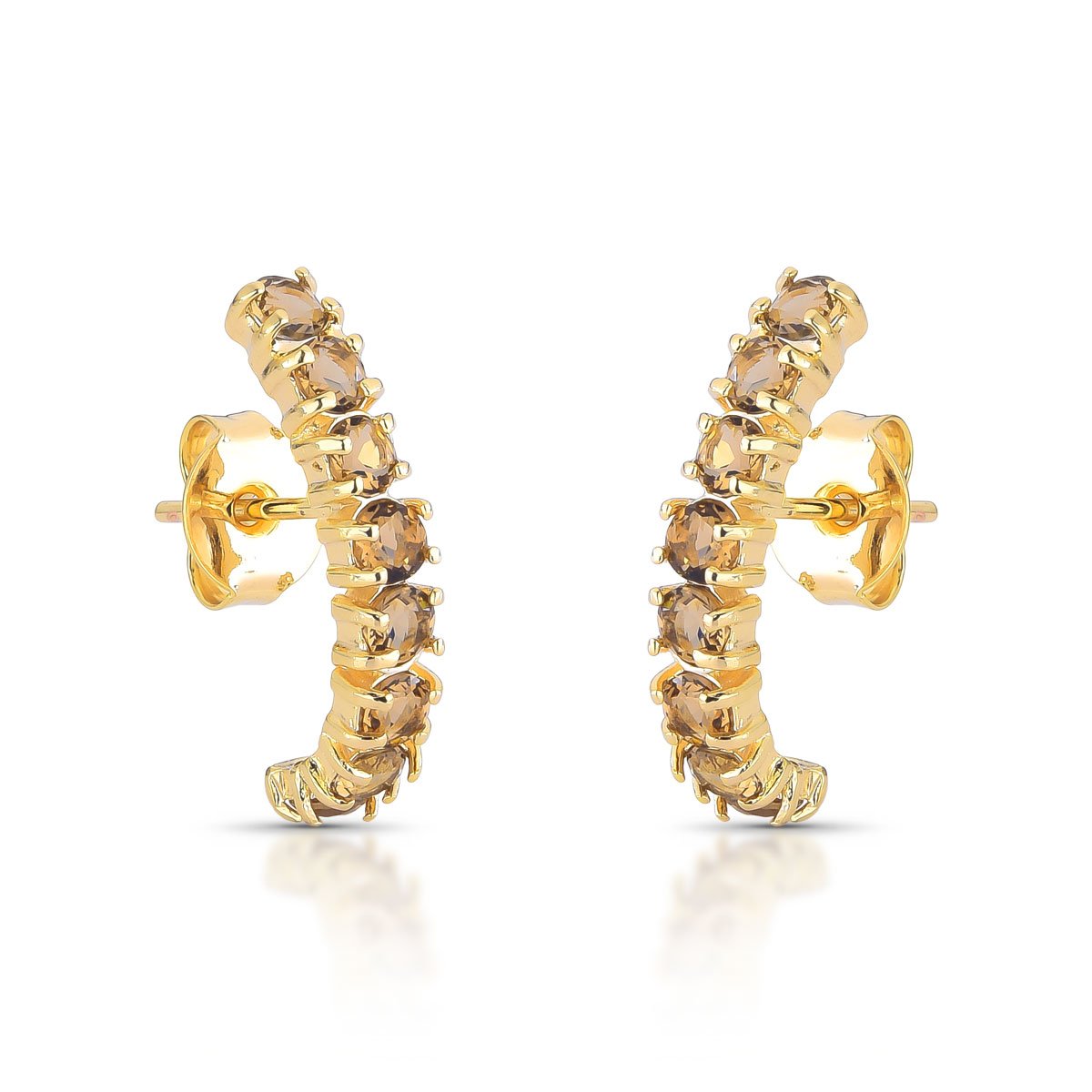 Brinco Ear Cuff Curvado Com Zircônias E Folheado A Ouro 18k