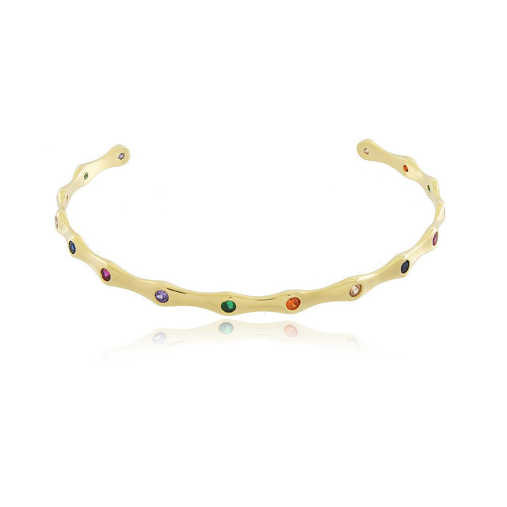 Bracelete Bambú Com Zirconia Colorida