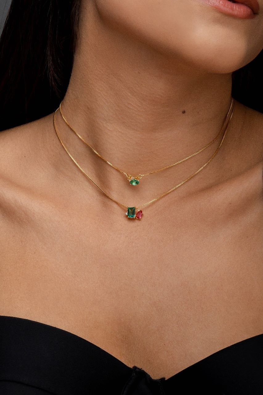 Colar Folheado A Ouro 18k Com Zircônias Coloridas
