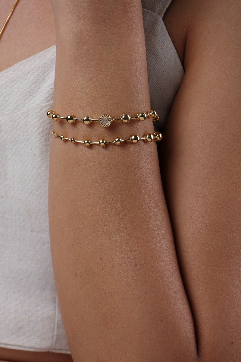 Pulseira Folheada A Ouro 18k Com Detalhes De Esferas Delicadas