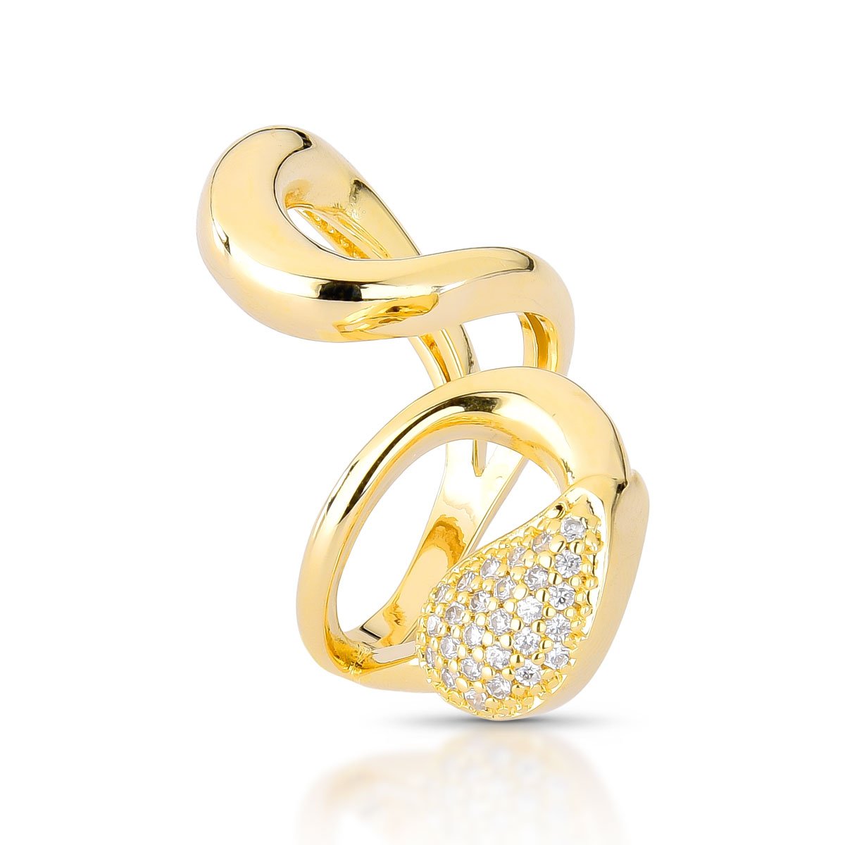 Anel Contemporâneo Folheado A Ouro 18k Com Design Orgânico E Zircônias