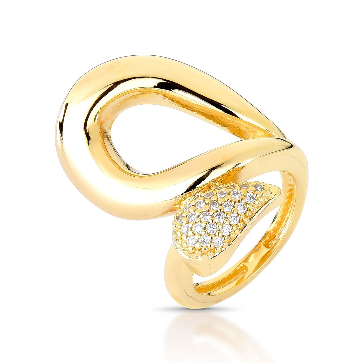 Anel Esculpido Folheado A Ouro 18k Com Design Orgânico E Zircônias
