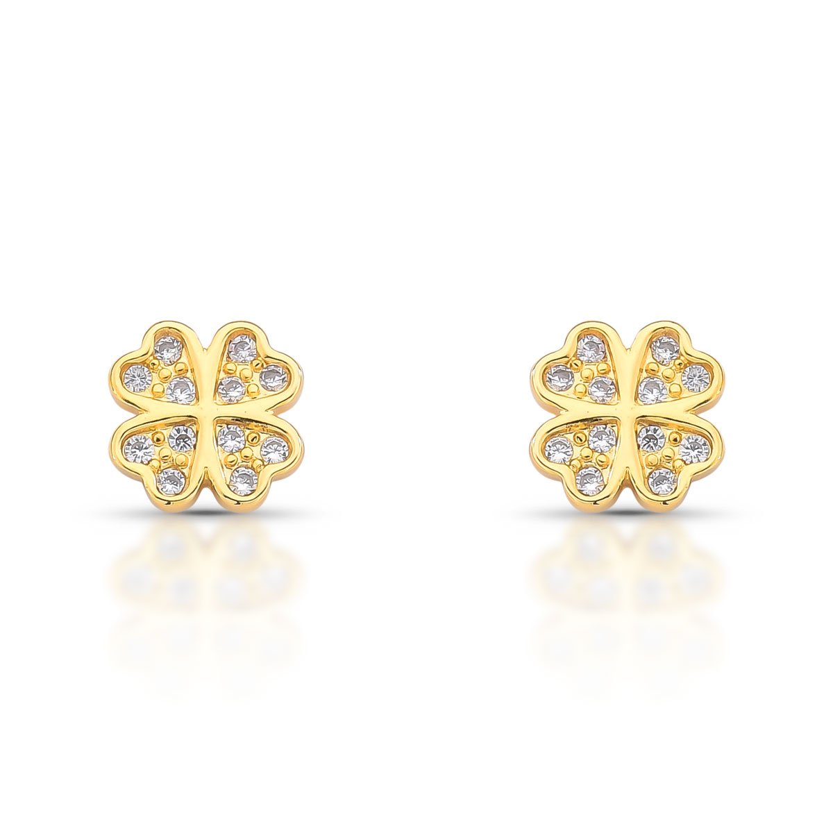 Brinco Trevo Da Sorte Com Zircônias Folheado A Ouro 18k – Delicadeza E Proteção