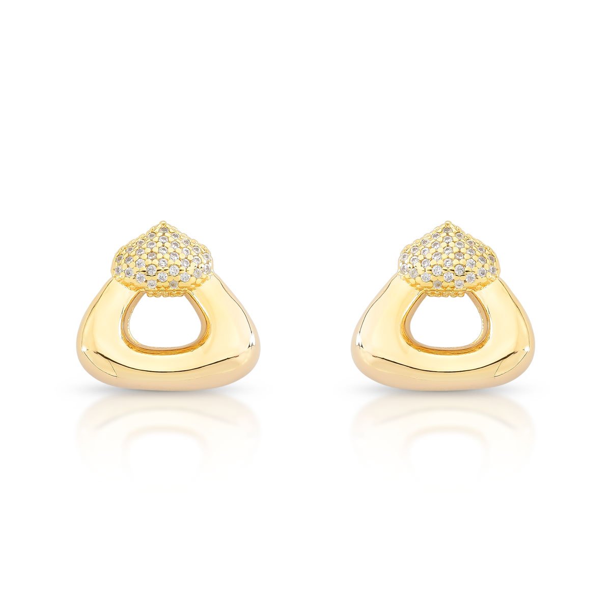 Brinco Escultural Com Zircônias – Folheado A Ouro 18k