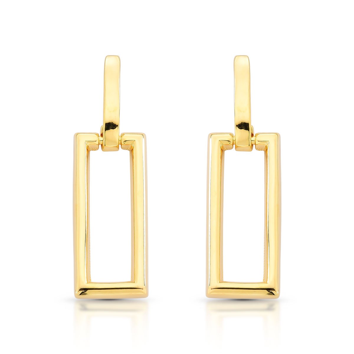 Brinco Longo Retangular Vazado – Folheado A Ouro 18k