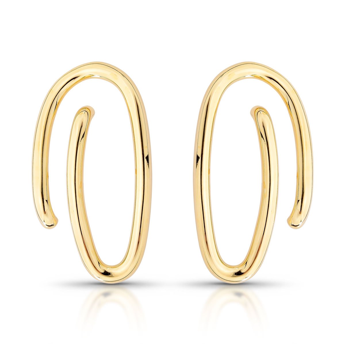 Brinco Escultural Curvado Folheado A Ouro 18k Estilo Minimalista