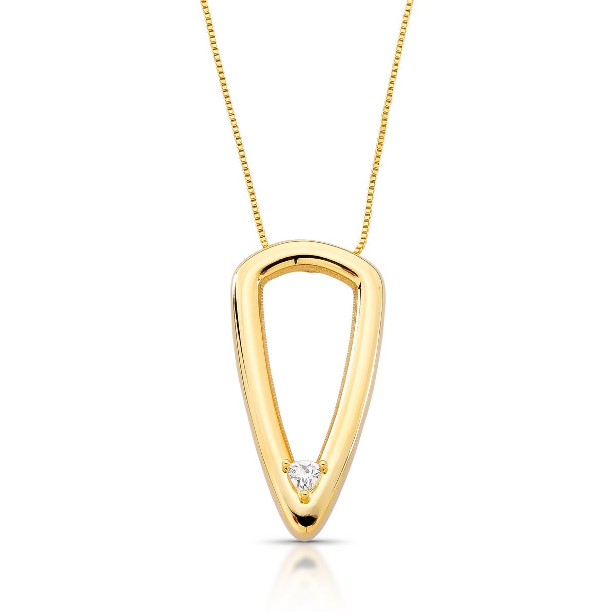 Colar Pingente Vazado Triangular Com Zircônia Em Ouro 18k