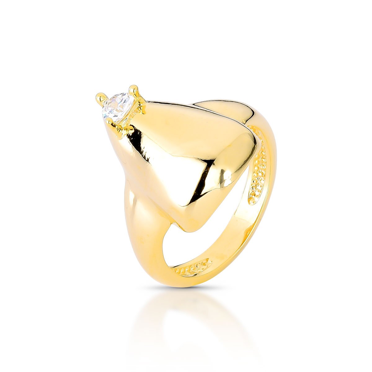 Anel Com Topo Triangular E Zircônia Folheado A Ouro 18k