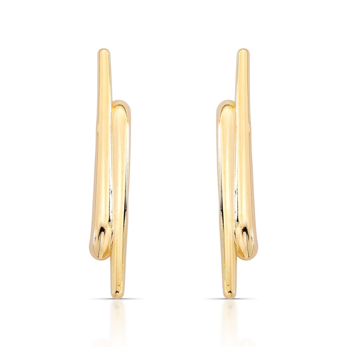 Brinco Linear Assimétrico Folheado A Ouro 18k Com Design Moderno