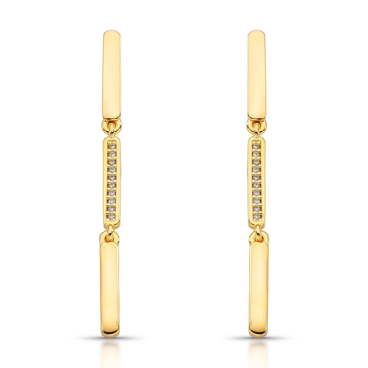 Brinco Longo Com Zircônias E Segmentos Articulados – Folheado A Ouro 18k