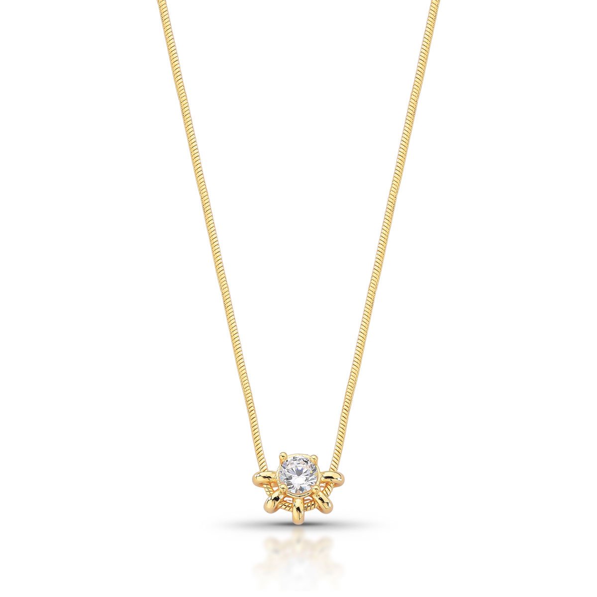 Colar Zircônia Com Círculos E Corrente Passante Folheado A Ouro 18k