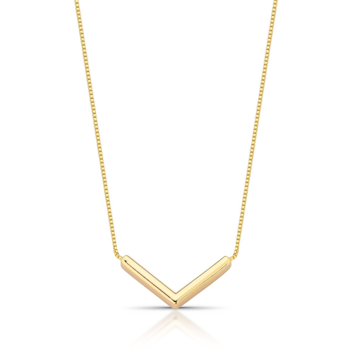 Colar Com Pingente Rígido Em V Folheado A Ouro 18k