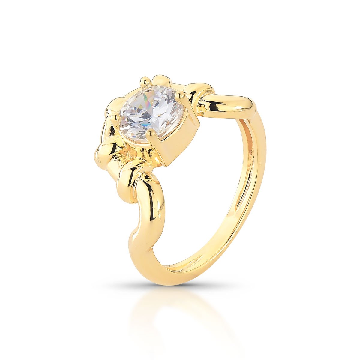 Anel Com Zircônia E Aro Orgânico Folheado A Ouro 18k