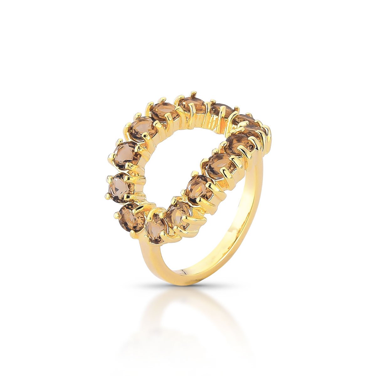 Anel Oval Vazado Com Zircônias Conhaque Folheado A Ouro 18k