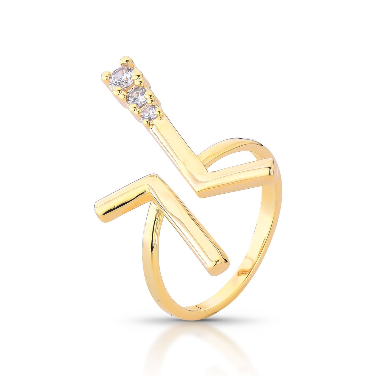 Anel Geométrico Com Zircônias Folheado A Ouro 18k