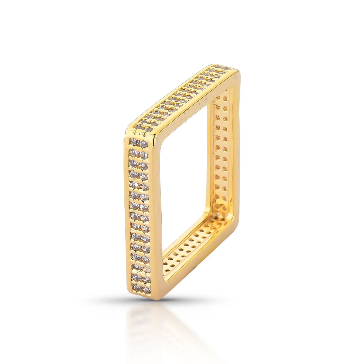 Anel Quadrado Com Cravação Dupla De Zircônias Folheado A Ouro 18k