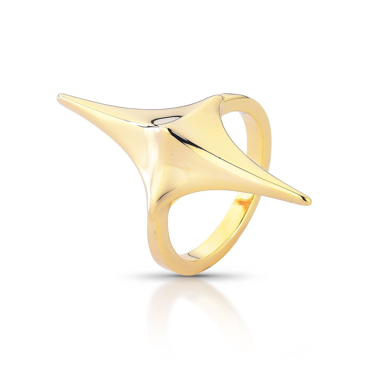 Anel Escultura Geométrica Em Metal Folheado A Ouro 18k