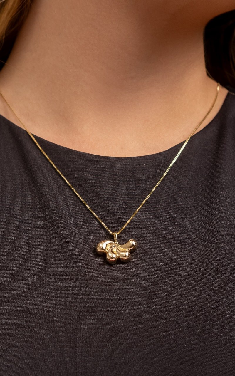 Colar Com Pingente Orgânico Conjunto De Gotas Folheado A Ouro 18k