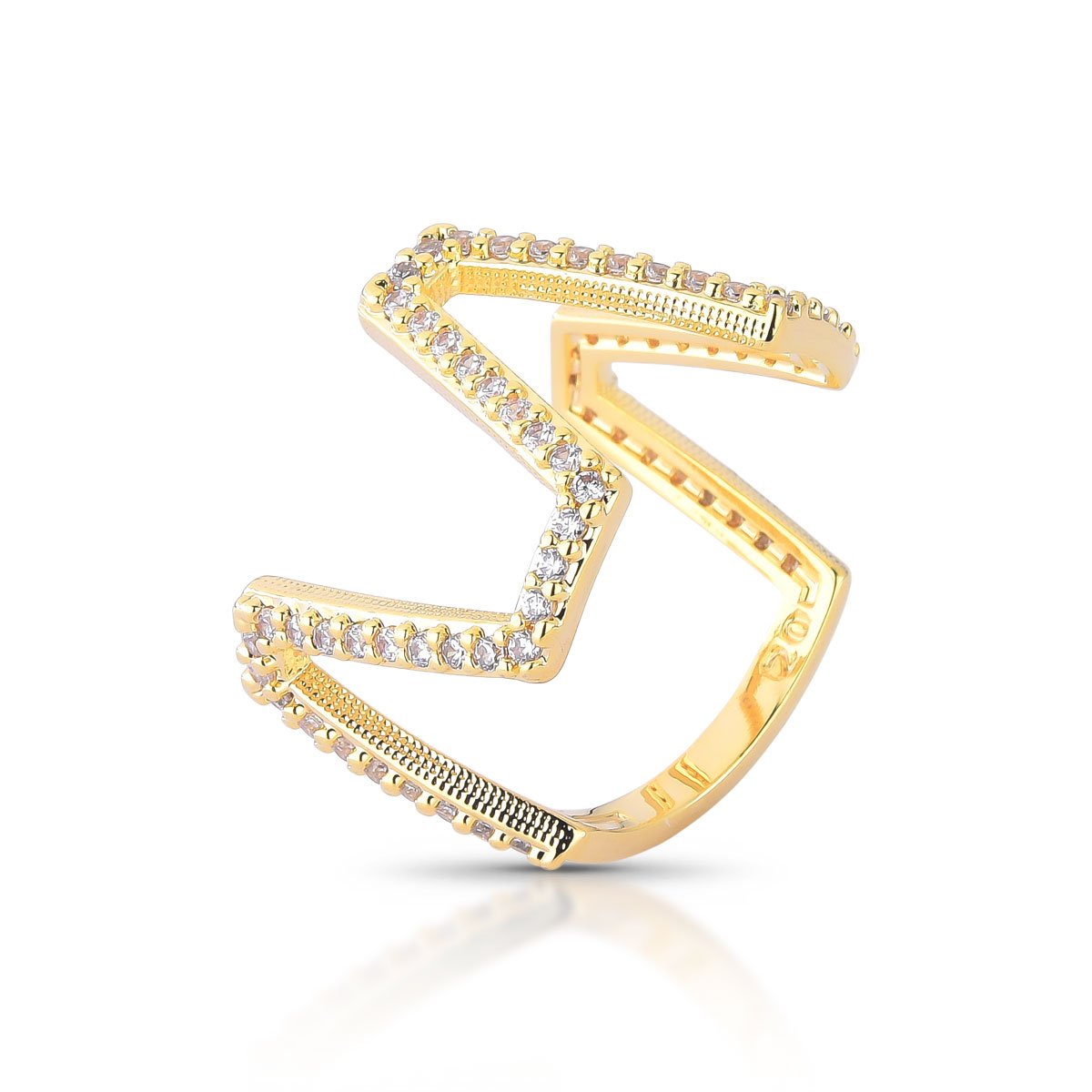 Anel Zigue-zague Com Zircônias – Folheado A Ouro 18k
