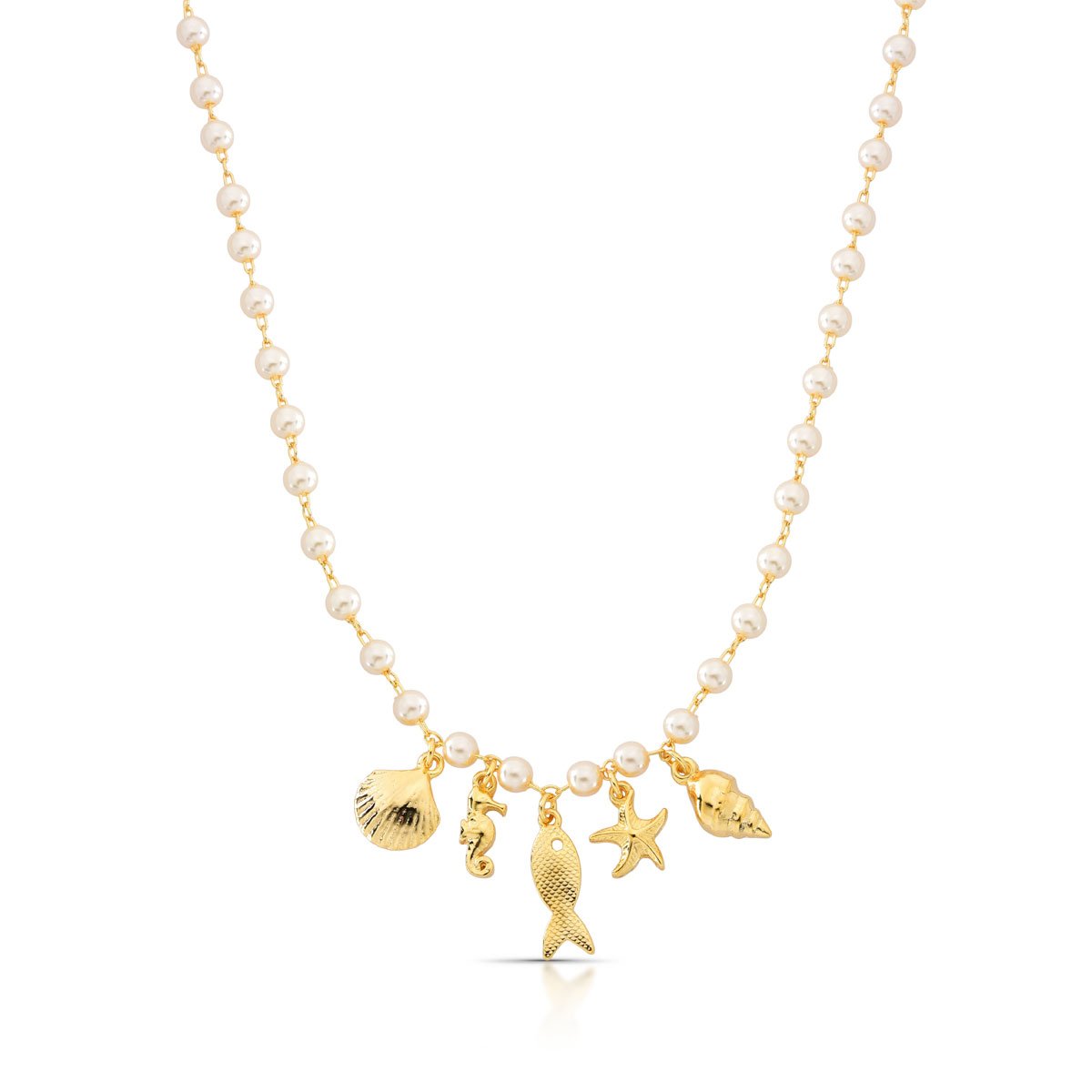 Colar De Perolinhas E Pingentes Marinhos Pendentes