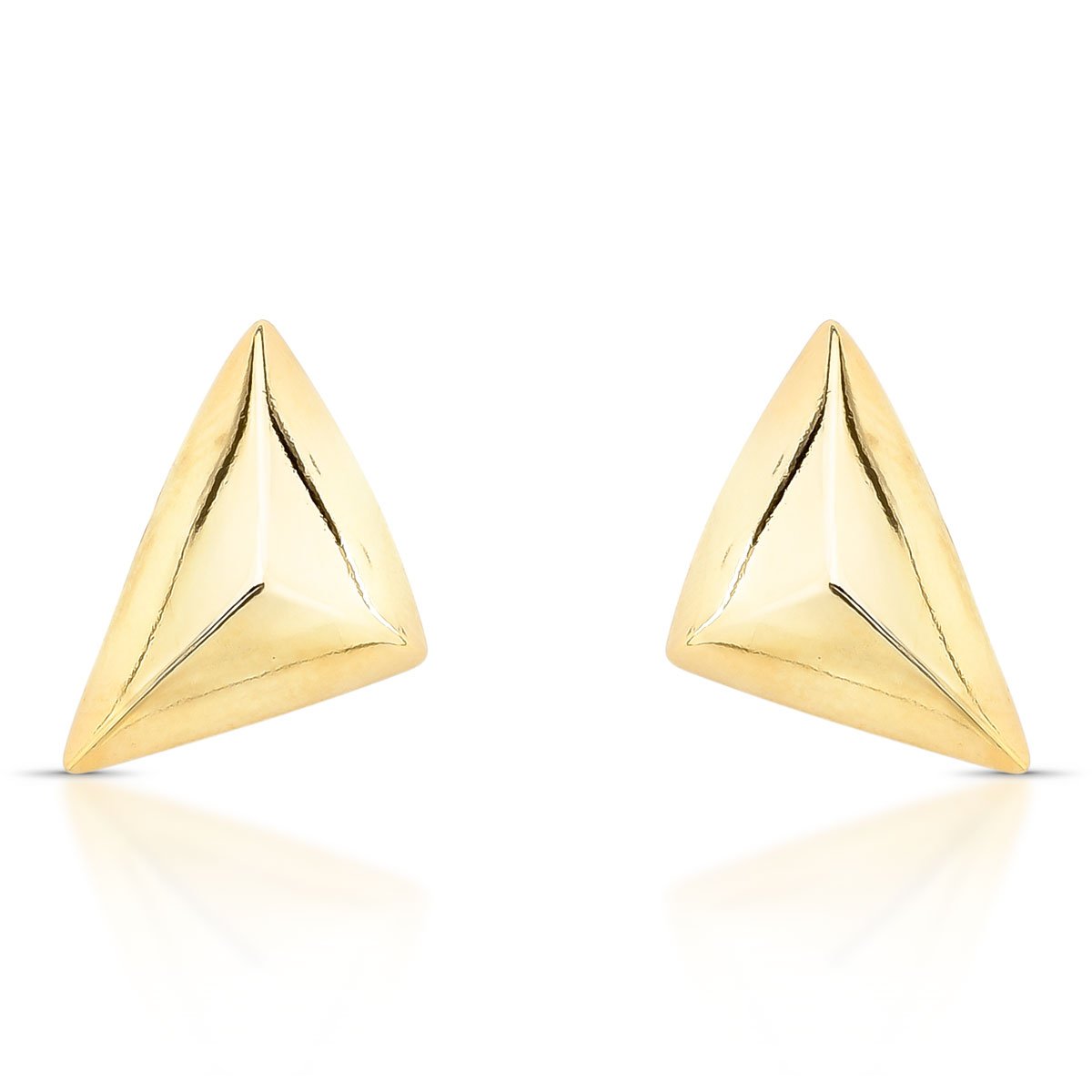 Brinco Triangular Com Volume Facetado Folheado A Ouro 18k