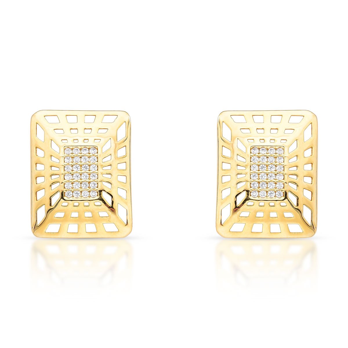 Brinco Retangular Vazado Com Zircônias Pavê Folheado A Ouro 18k