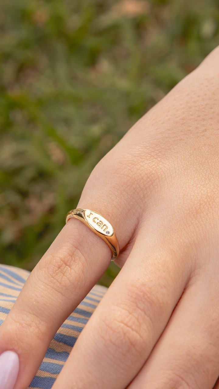 Anel De Dedinho Ajustável 'i Can' Com Zircônia – Folheado A Ouro 18k