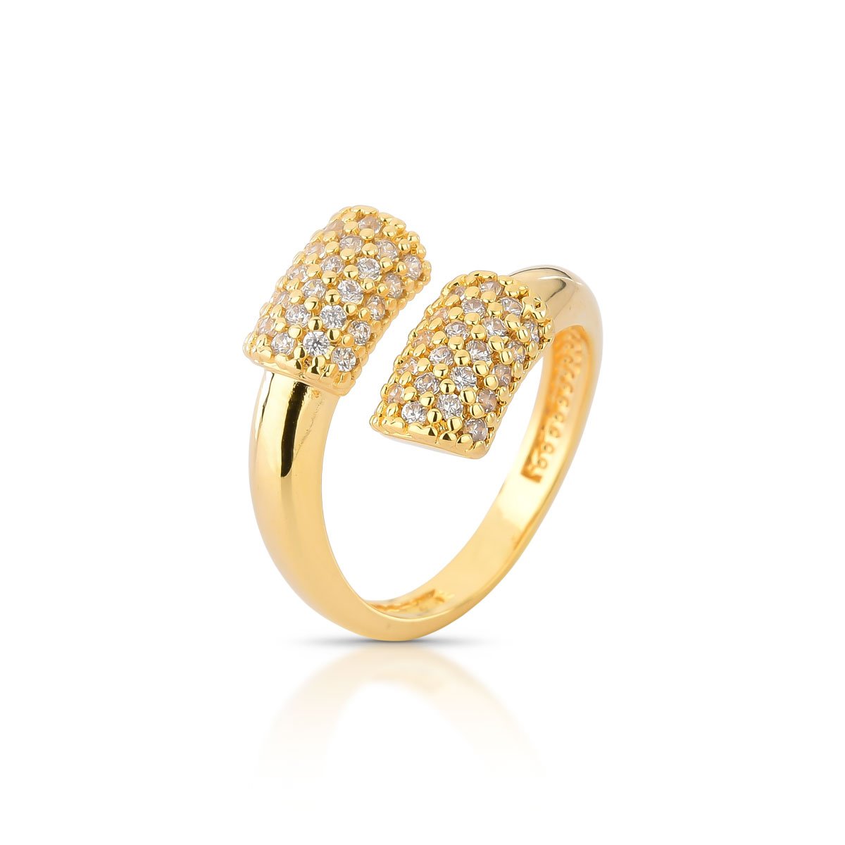 Anel Aberto Com Zircônias Cravejadas Em Pavê – Folheado A Ouro 18k