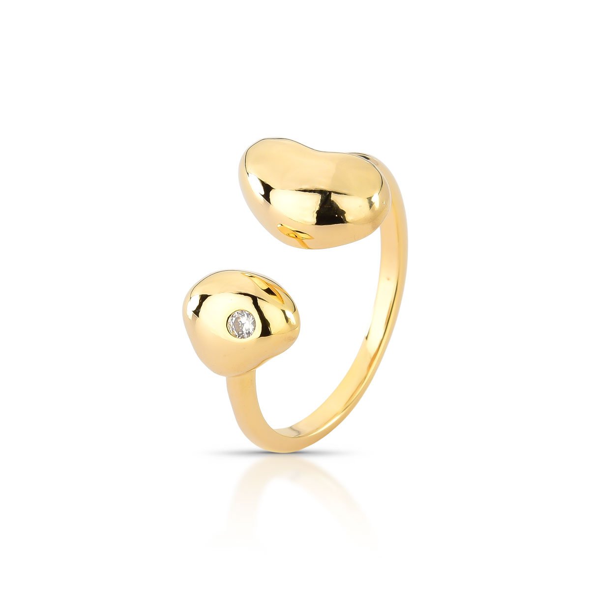 Anel Com Extremidades Em Forma Orgânica E Zircônia Folheado A Ouro 18k