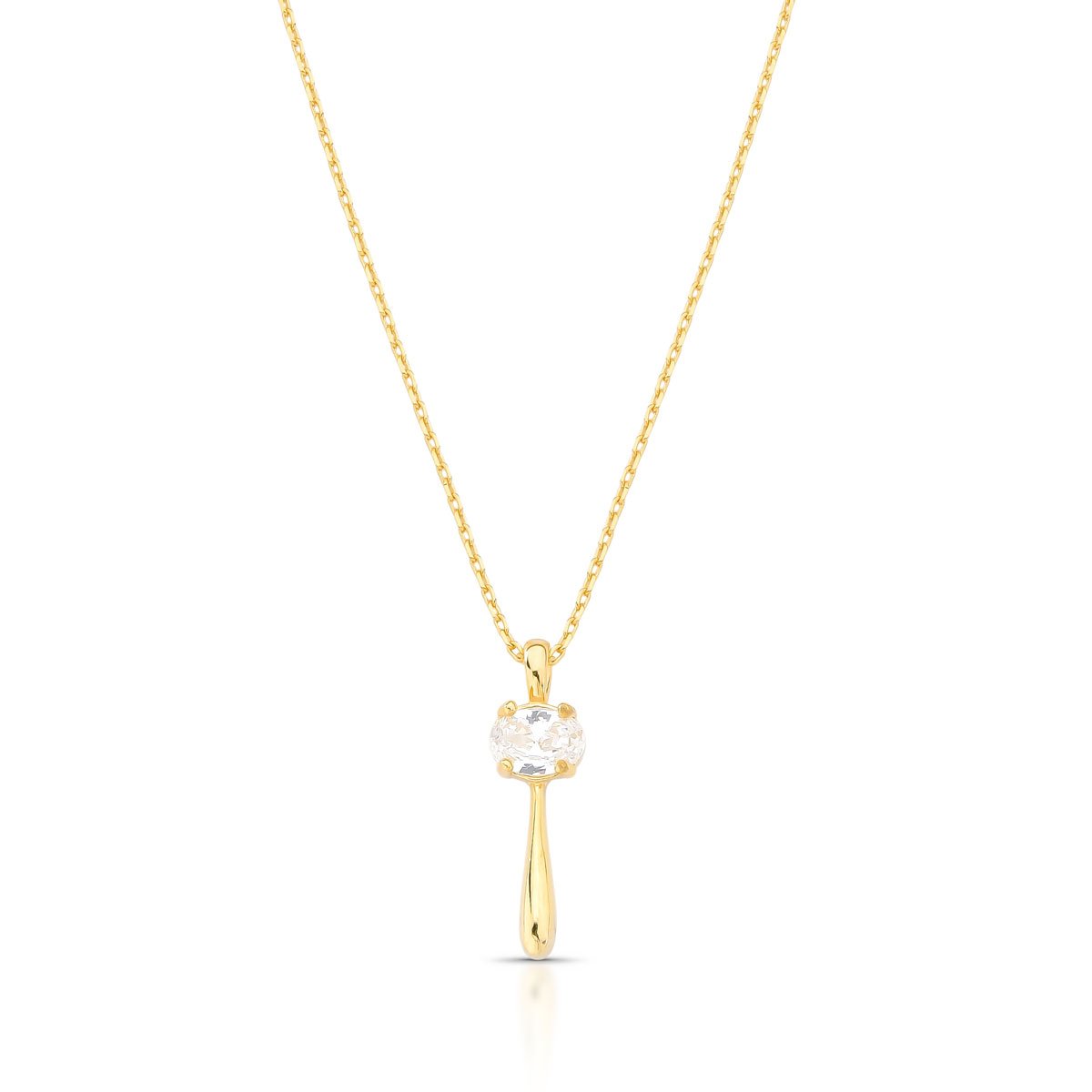 Colar Com Zircônia Oval E Detalhe Alongado Folheado A Ouro 18k