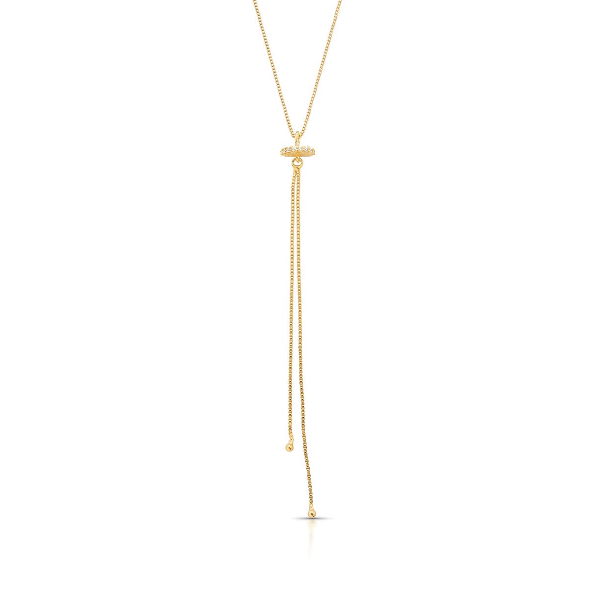 Colar Gravata Com Semicírculo Cravejado De Zircônias Folheado A Ouro 18k