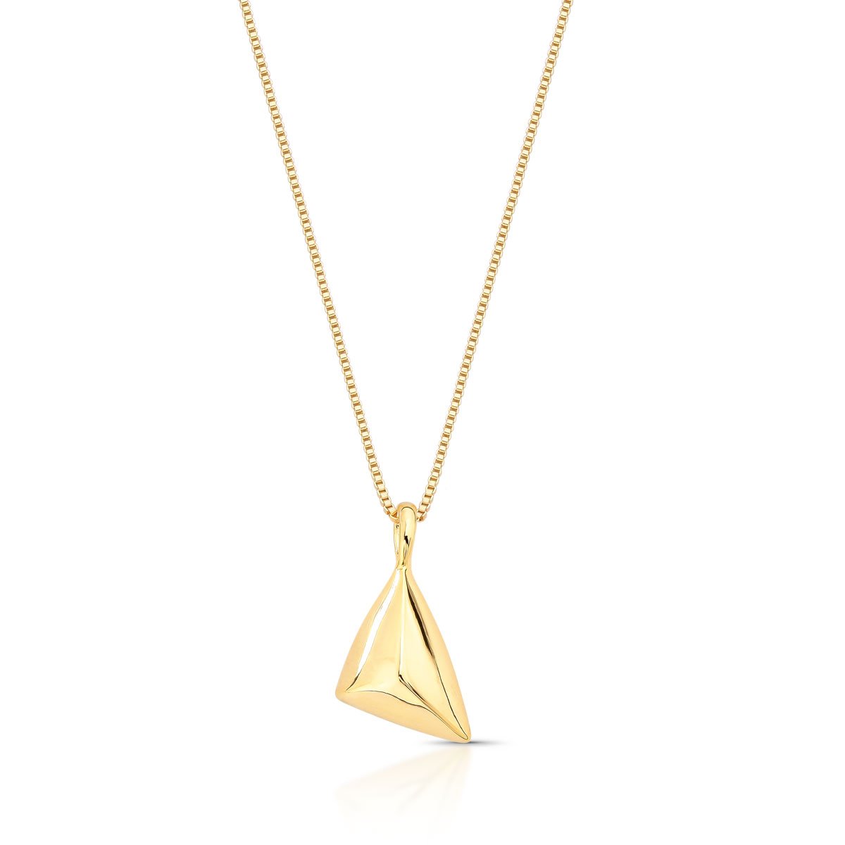 Colar Pingente Triangular Com Volume Facetado Folheado A Ouro 18k