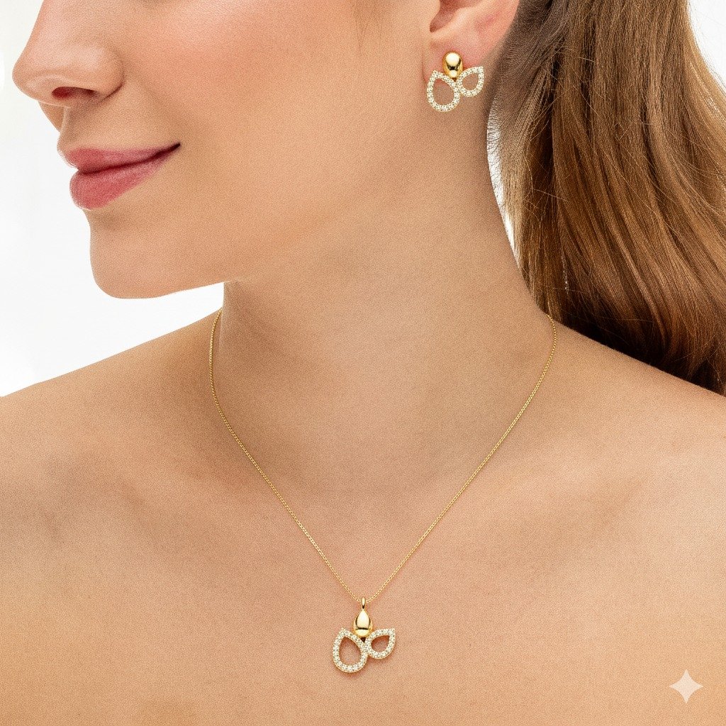 Colar Gotas Vazadas Com Zircônias E Detalhe Polido – Ouro 18k