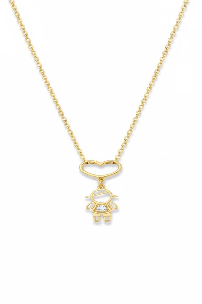 Colar Coração Vazado E Menino Com Zirconias Folheado A Ouro 18k