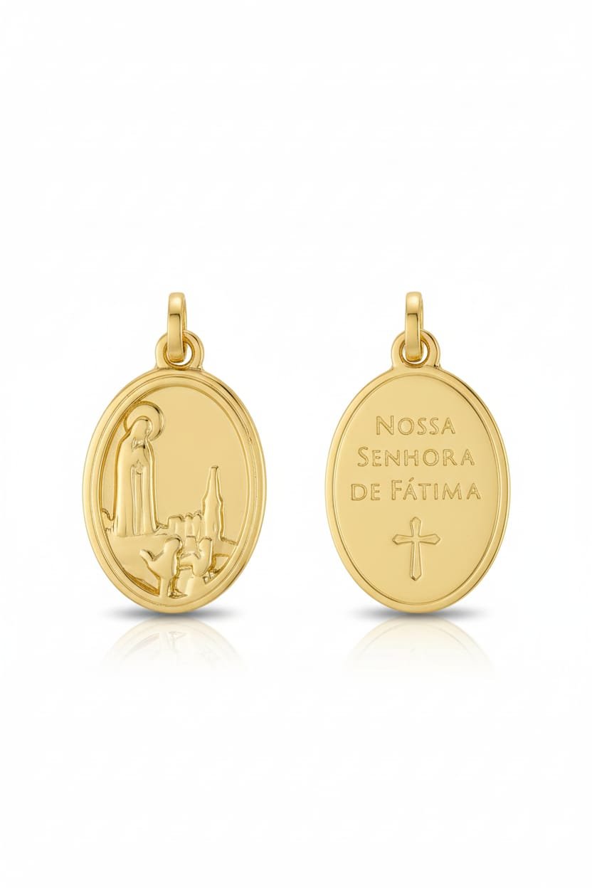 Pingente Oval N.s.fátima Folheado A Ouro 18k