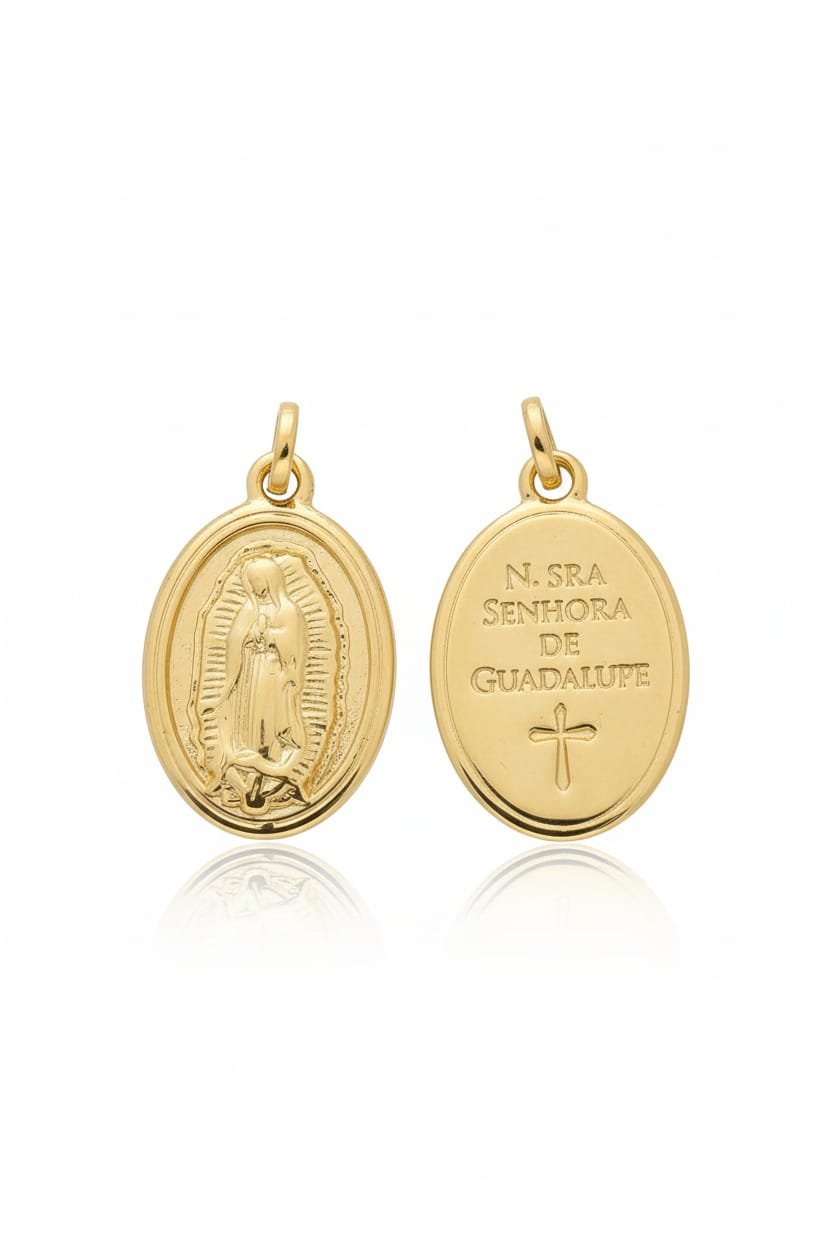 Pingente Oval N.s. De Guadalupe Folheado A Ouro 18k