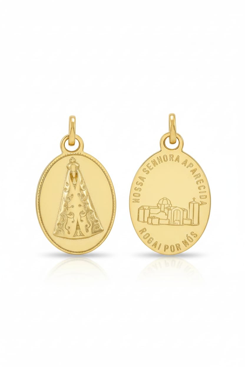 Pingente Oval N.s.aparecida Folheado A Ouro 18k
