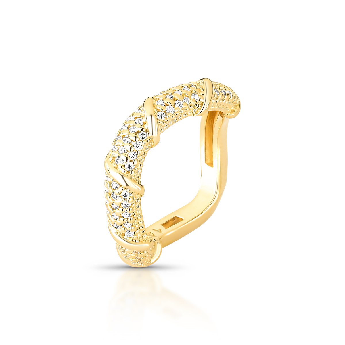 Anel Texturizado Com Zirconias E Faixas Diagonais Folheado A Ouro 18k