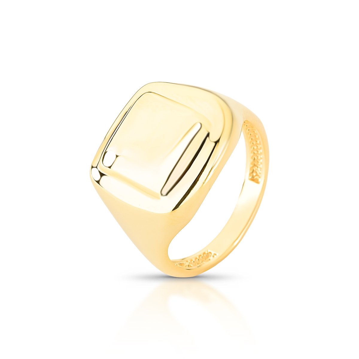 Anel Com Topo Quadrado Abaulado Folheado A Ouro 18k