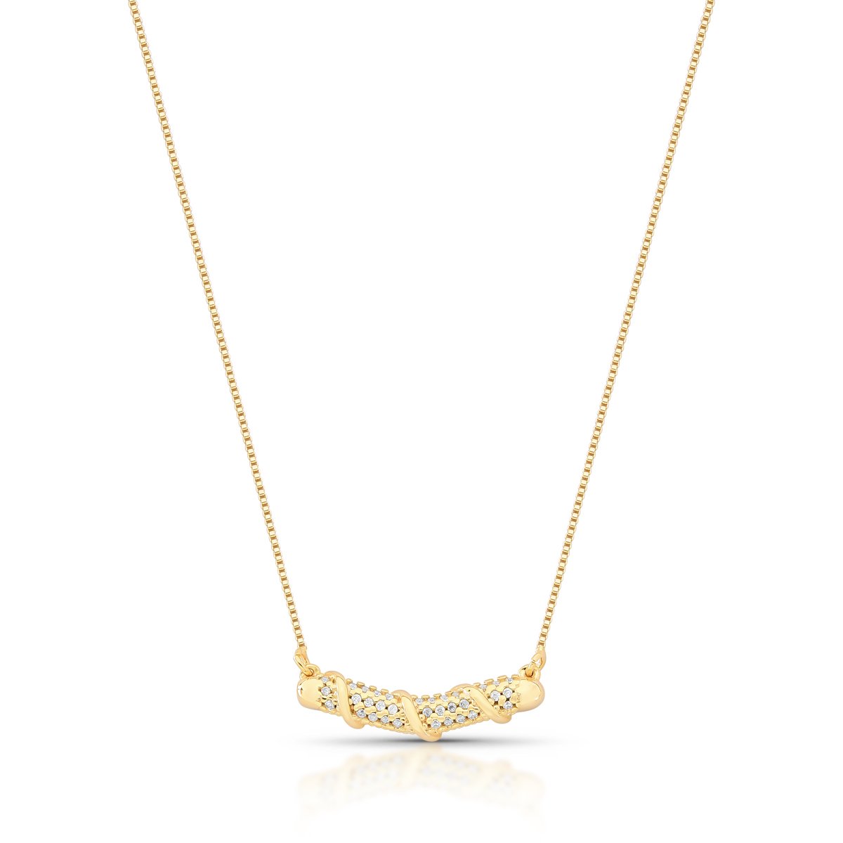 Colar Com Pingente Cravejado E Espiral Liso Folheado A Ouro 18k