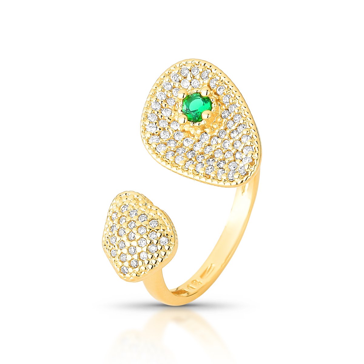 Anel Aberto Cravejado Zirconias E Pedra Colorida Folheado A Ouro 18k