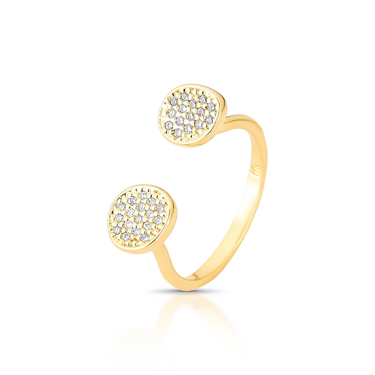 Anel Aberto Com Discos Cravejados Folheado A Ouro 18k