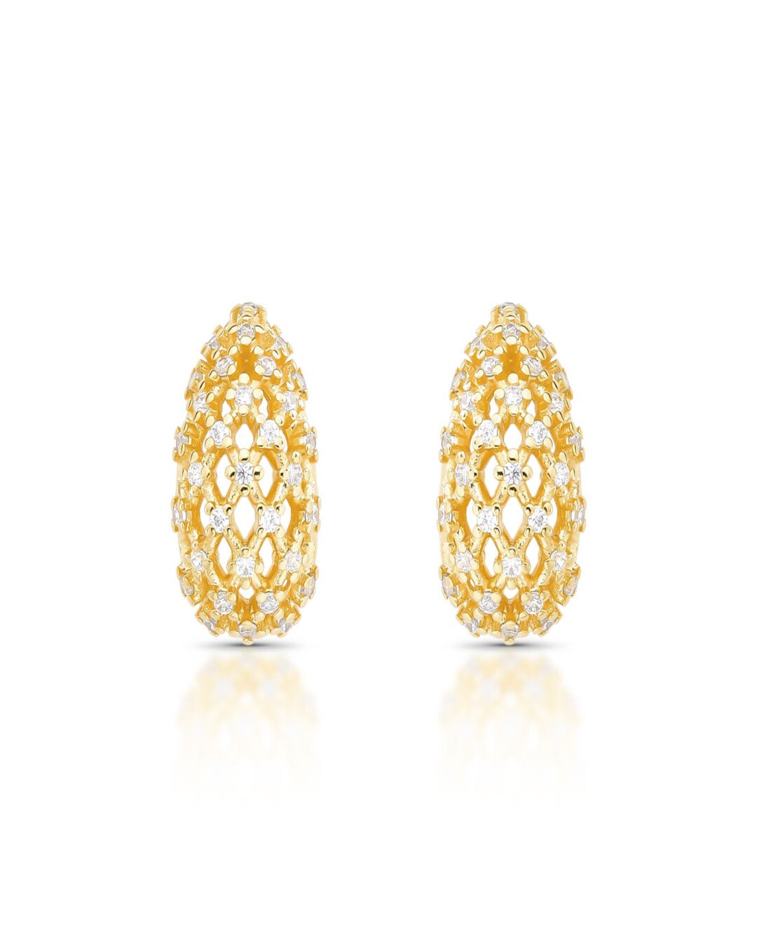 Brinco Gota Vazada E Cravejada Zirconias Folheado A Ouro 18k
