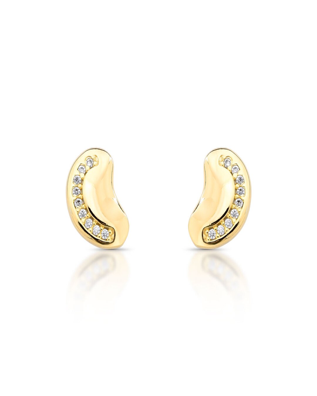 Brinco Orgânico Curvo Com Zirconias Folheado A Ouro 18k