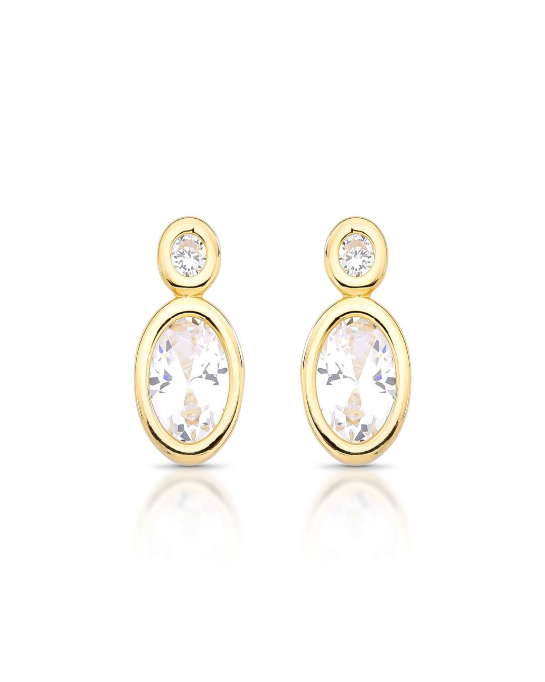 Brinco Oval Grande E Esfera De Zirconia Folheado A Ouro 18k