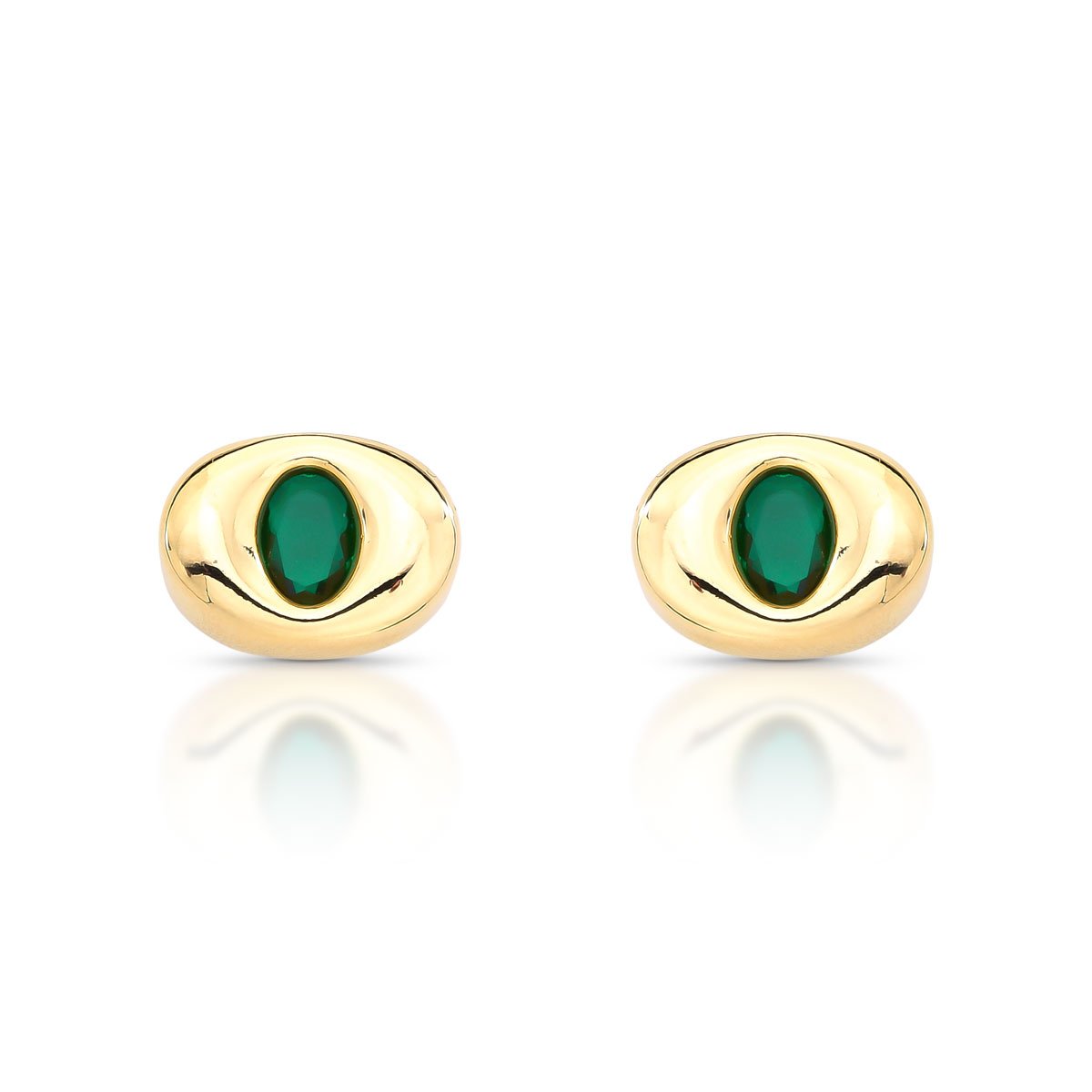 Brinco Oval Polido Com Zirconia Colorida Folheado A Ouro 18k