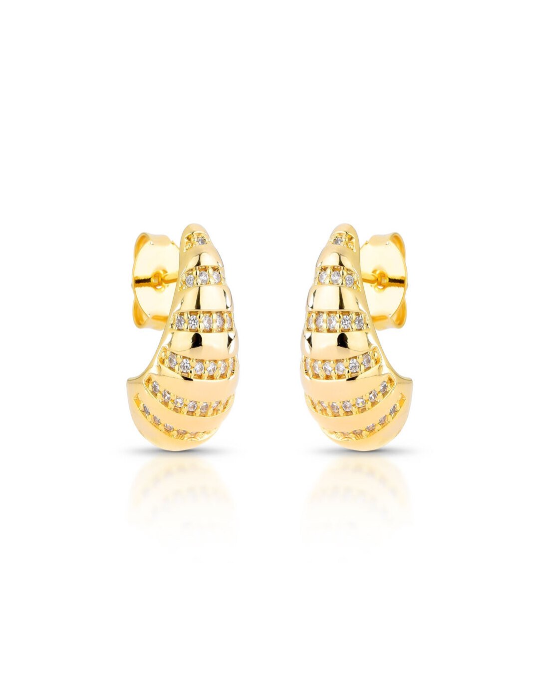 Brinco Curvo Bombê Com Zirconias Folheado A Ouro 18k